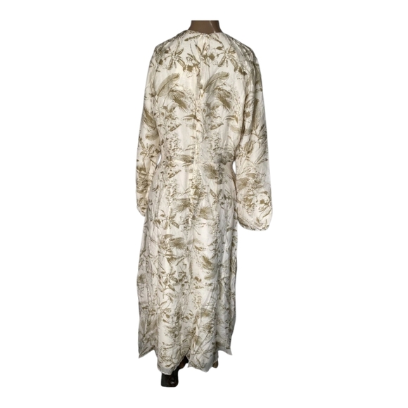 Static Womens Dress Beige Size XL Olive Leafy Print Long Sleeve Midi Fit & Flare - Picture 3 of 10